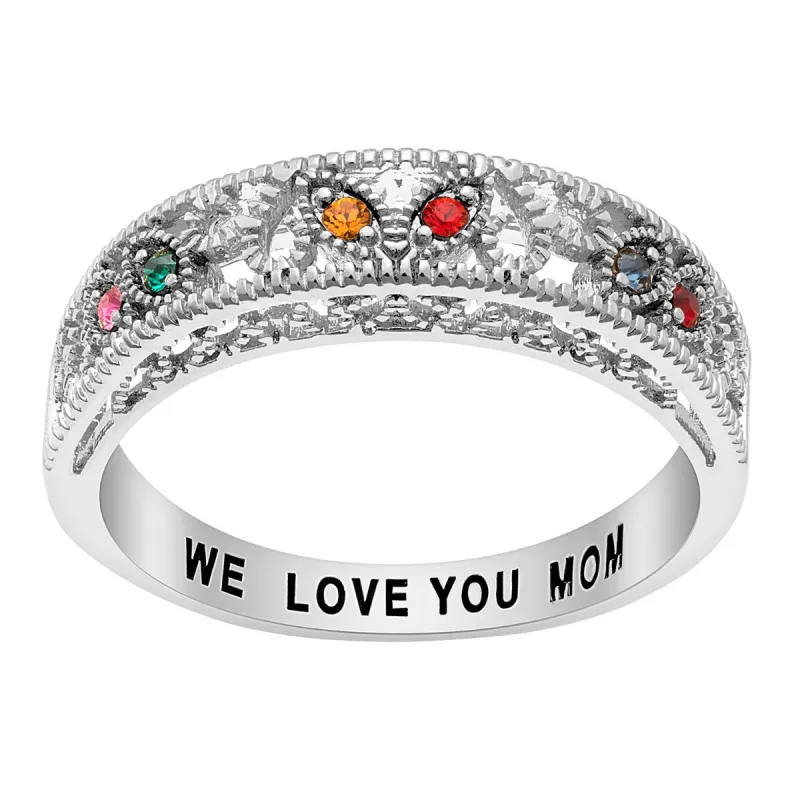 Mother's Silver Plated Filigree Birthstone Ring sold by Limoges Jewelry