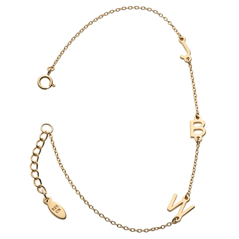 14K Gold over Sterling Station 3-Initial Bracelet sold by Limoges Jewelry