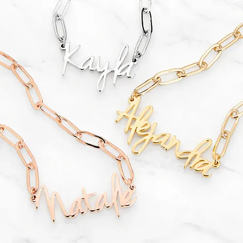 Plated Petite Script Name Paperclip Chain Necklace sold by Limoges Jewelry