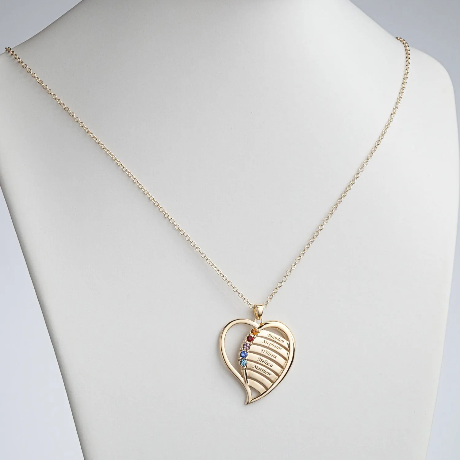 Personalized Family Birthstone and Names Heart Necklace sold by Limoges Jewelry product image thumbnail 2