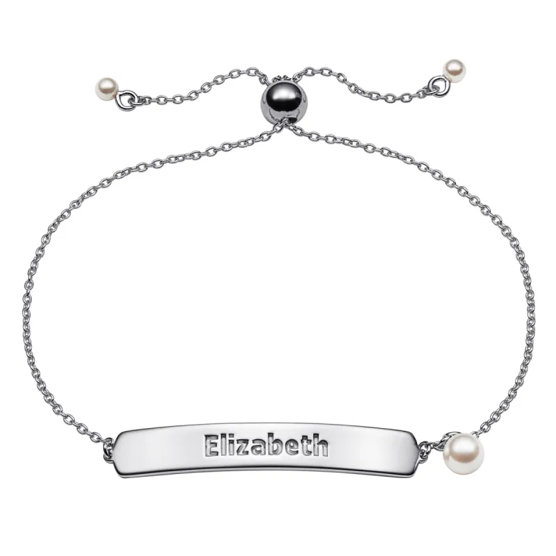 Sterling Silver Adjustable Name Plaque Bracelet with Pearl sold by Limoges Jewelry