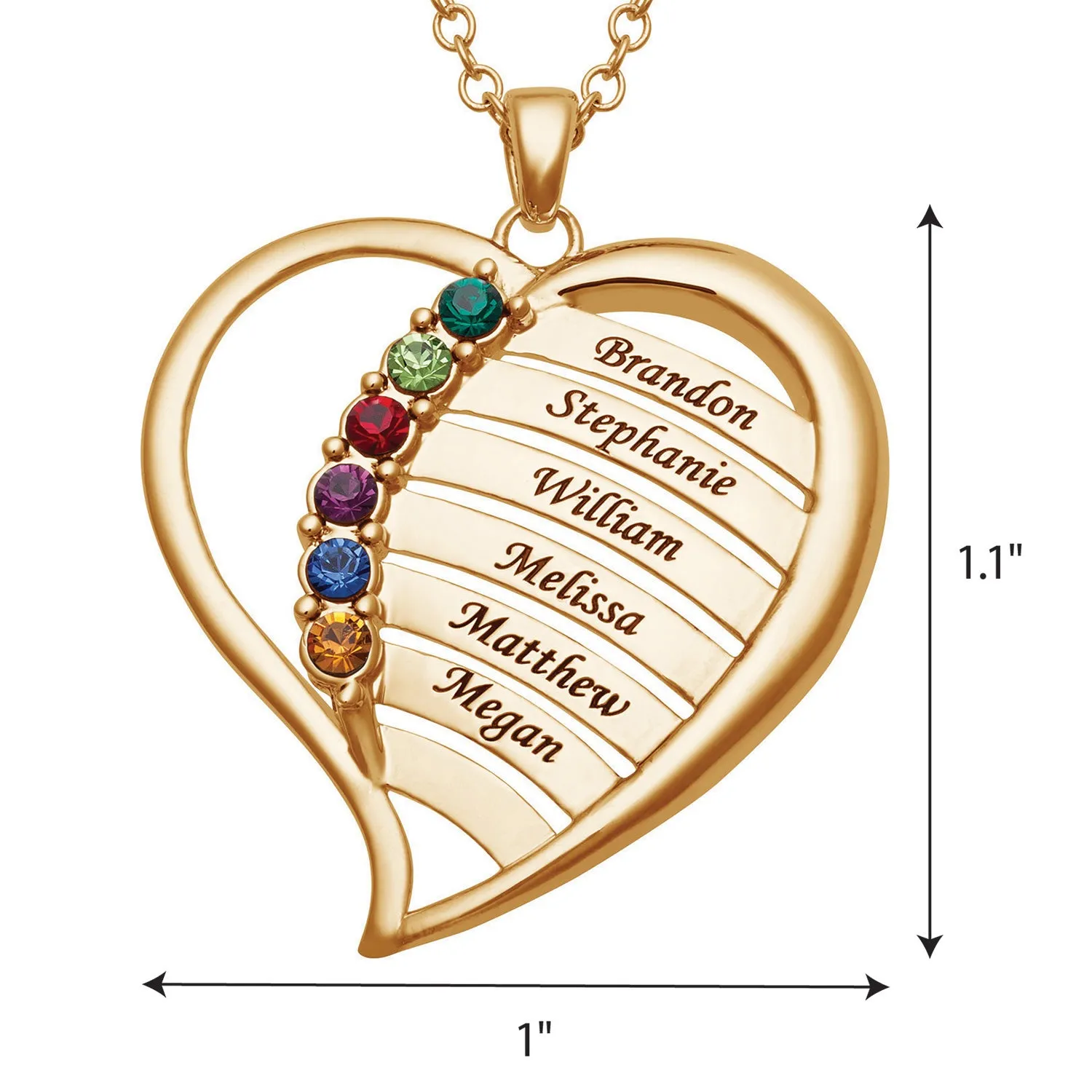 Personalized Family Birthstone and Names Heart Necklace sold by Limoges Jewelry product image thumbnail 3