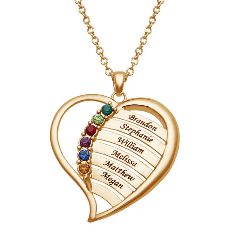 Personalized Family Birthstone and Names Heart Necklace sold by Limoges Jewelry