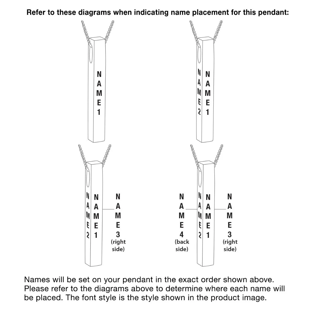 Silver Vertical 4-Sided Engraved Family Name Pendant sold by Limoges Jewelry product image thumbnail 4