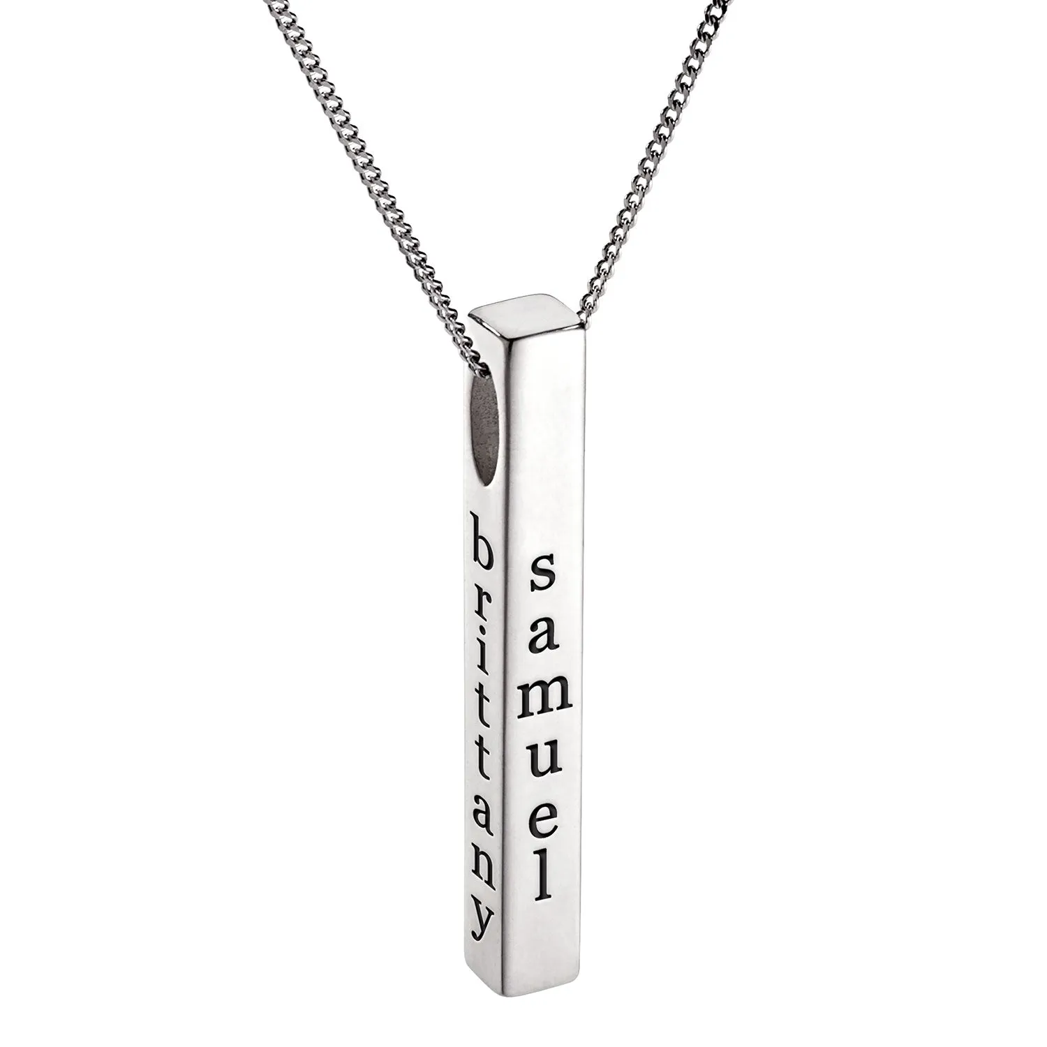 Silver Vertical 4-Sided Engraved Family Name Pendant sold by Limoges Jewelry