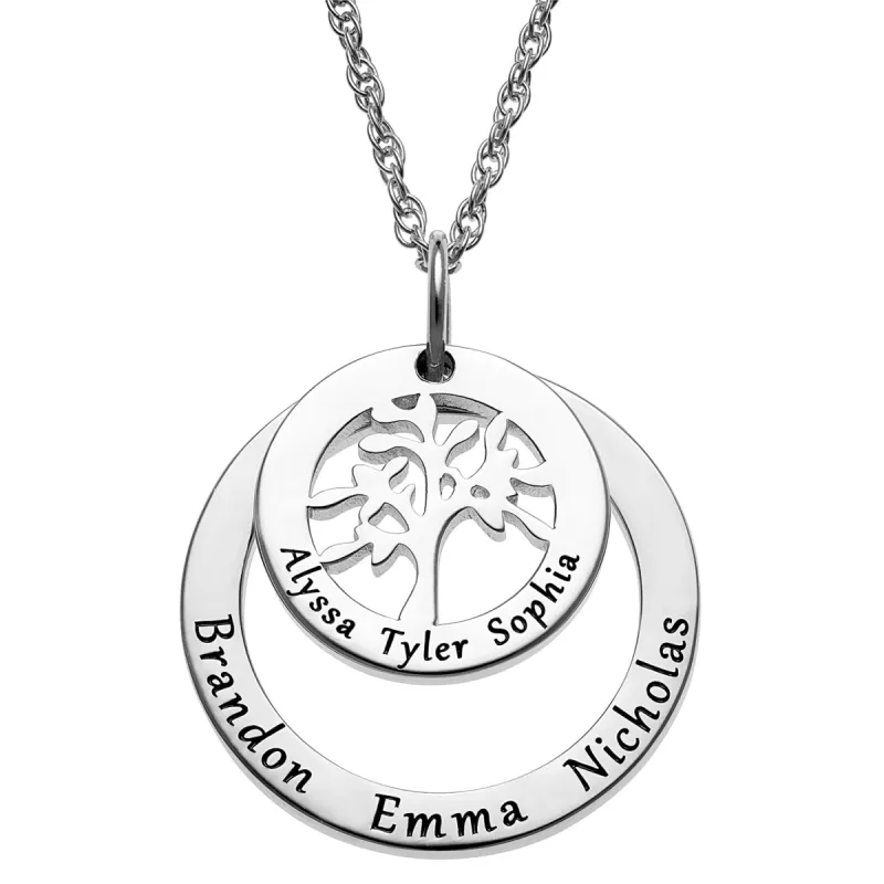 Sterling Silver Engraved Name Family Tree Necklace sold by Limoges Jewelry