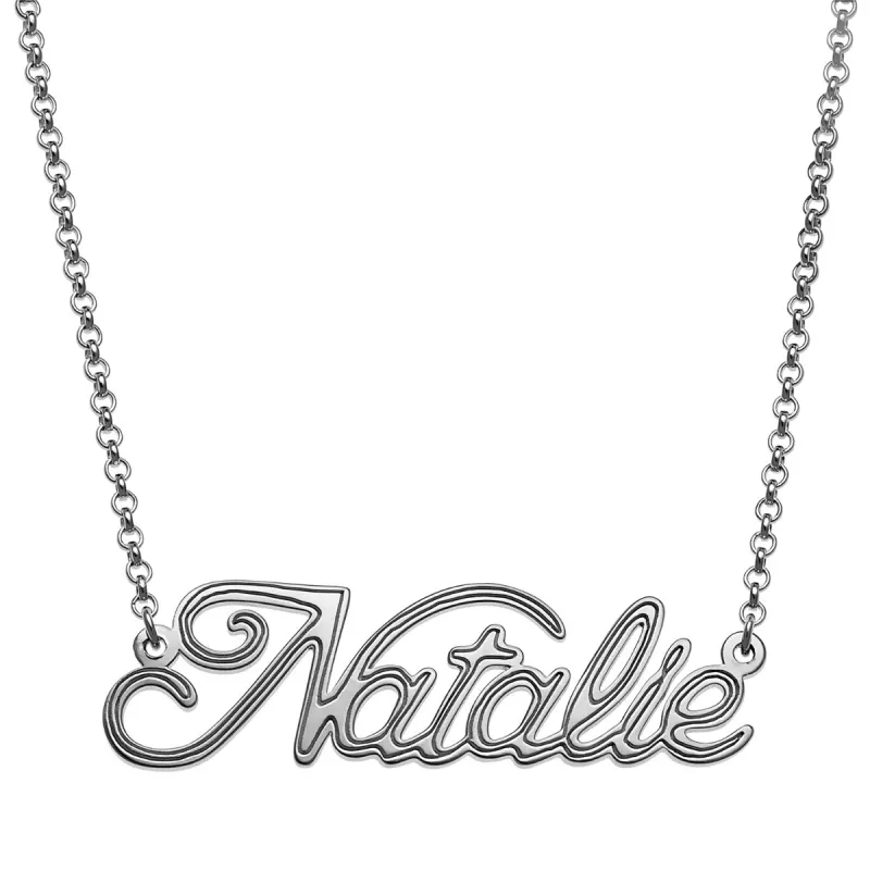 Script Name with Outline Necklace sold by Limoges Jewelry