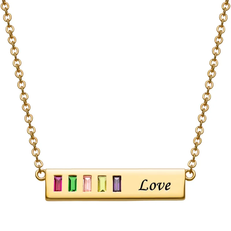 14K Gold over Sterling Baguette Birthstone Love Bar Pendant sold by Limoges Jewelry