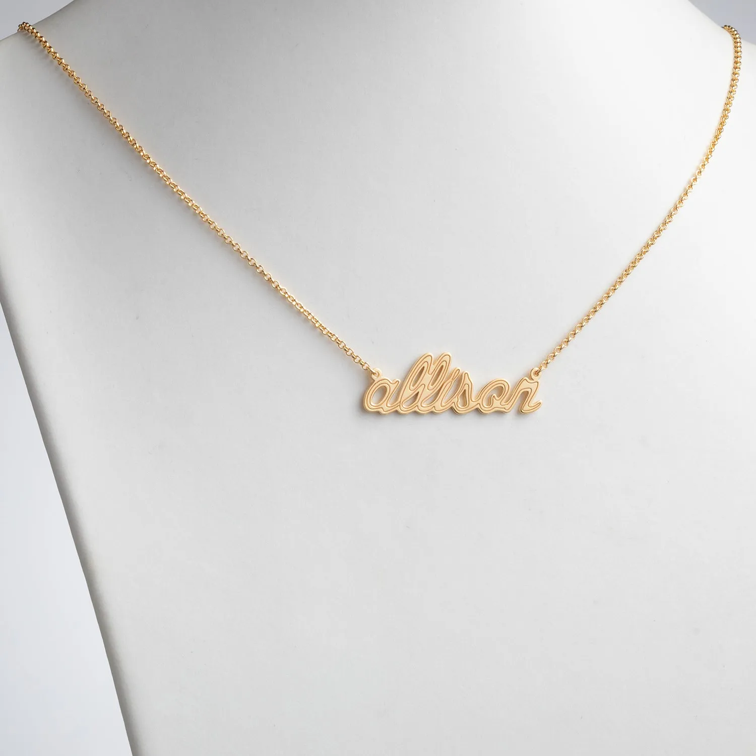 14K Gold over Sterling Lowercase Script Name with Outline Necklace sold by Limoges Jewelry product image thumbnail 2