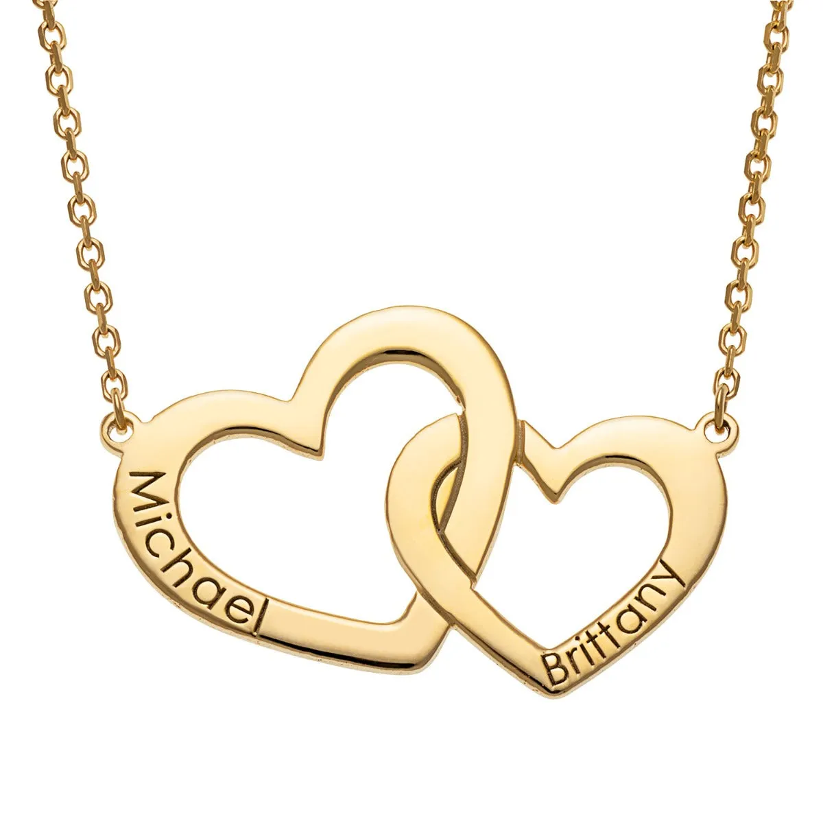 14K Gold over Sterling Engraved Interlocking Heart Necklace sold by Limoges Jewelry