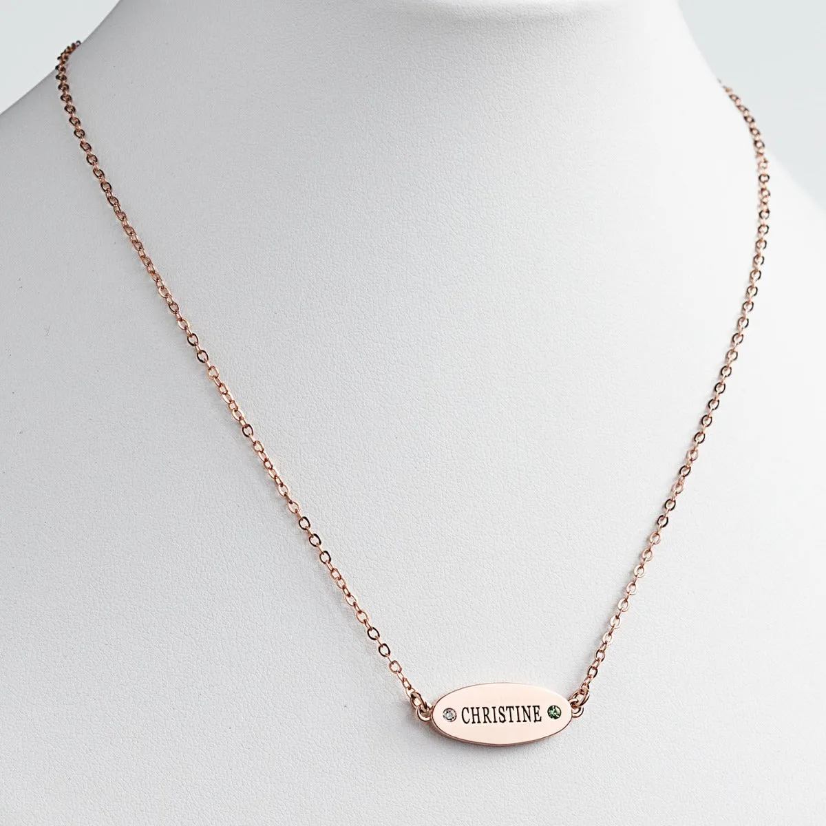 14K Rose Gold Plated Engraved Name and Birthstone Oval Plaque Necklace sold by Limoges Jewelry product image thumbnail 2