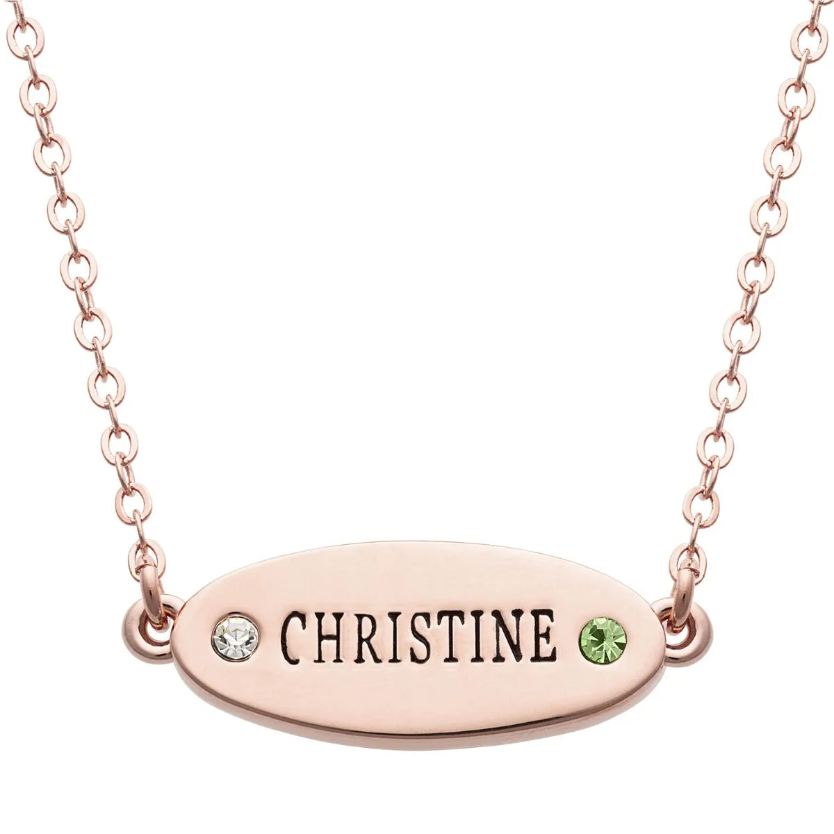 14K Rose Gold Plated Engraved Name and Birthstone Oval Plaque Necklace sold by Limoges Jewelry