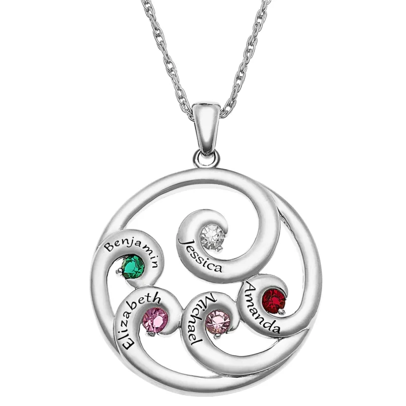 Engraved Circle Family Birthstone Necklace sold by Limoges Jewelry