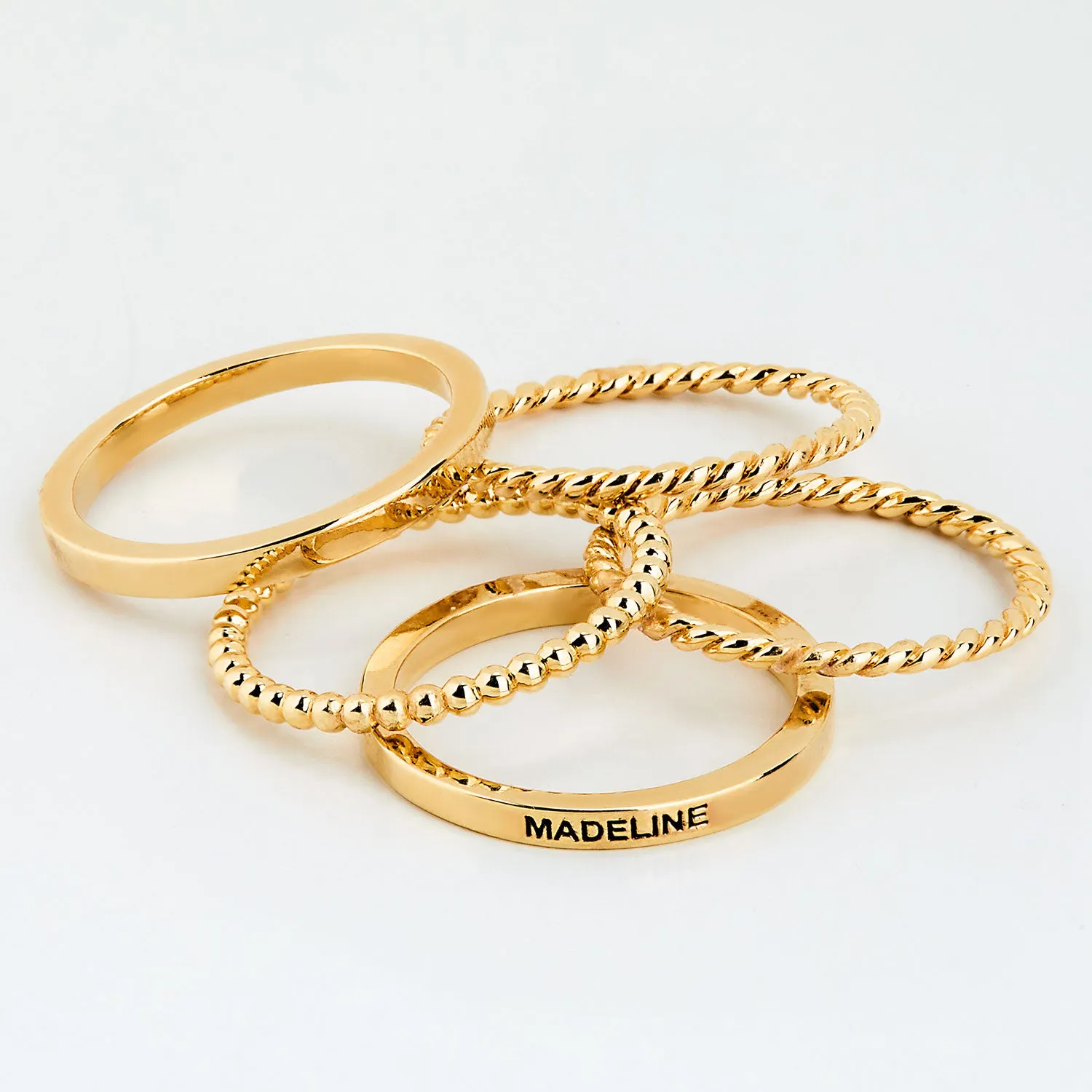 Gold Plated Personalized Roped and Beaded Stackable 5 Ring Set sold by Limoges Jewelry product image thumbnail 4