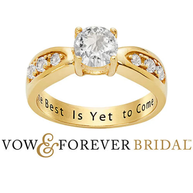 14K Gold over Sterling Brilliant White Topaz Engraved Wedding Ring sold by Limoges Jewelry