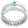 Women's Platinum Plated Round Birthstone Stackable Class Ring sold by Limoges Jewelry