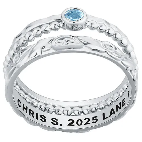 Women's Platinum Plated Round Birthstone Stackable Freestyle Class Ring sold by Limoges Jewelry product image thumbnail 2