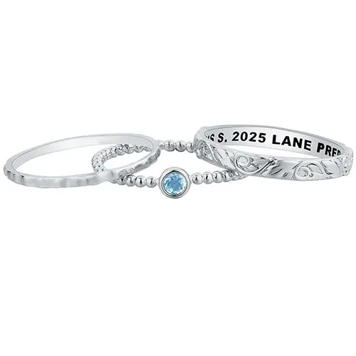 Women's Platinum Plated Round Birthstone Stackable Freestyle Class Ring sold by Limoges Jewelry