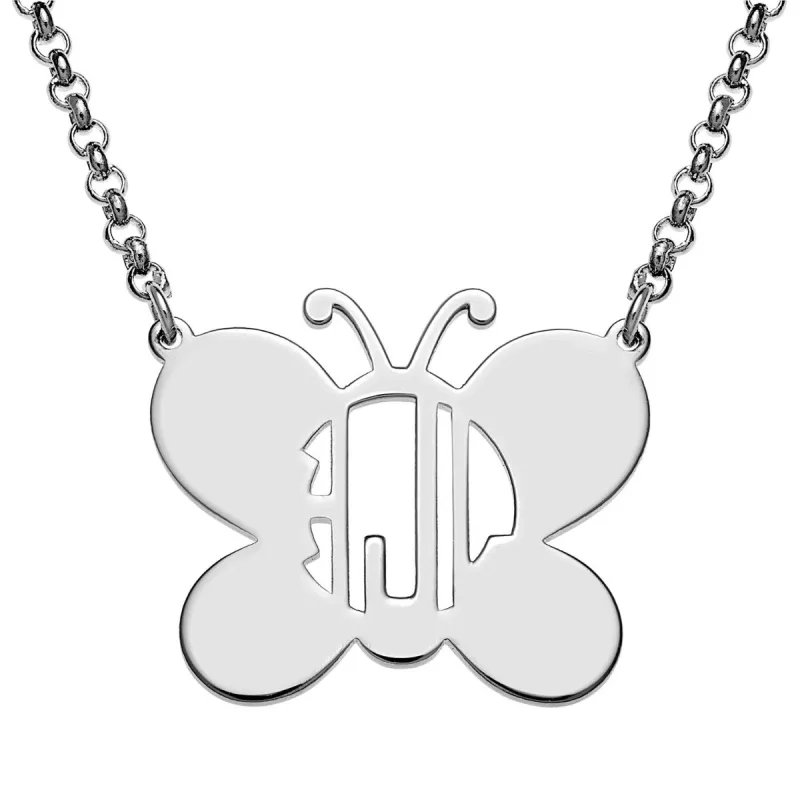 Silver Plated Butterfly Monogram Necklace sold by Limoges Jewelry