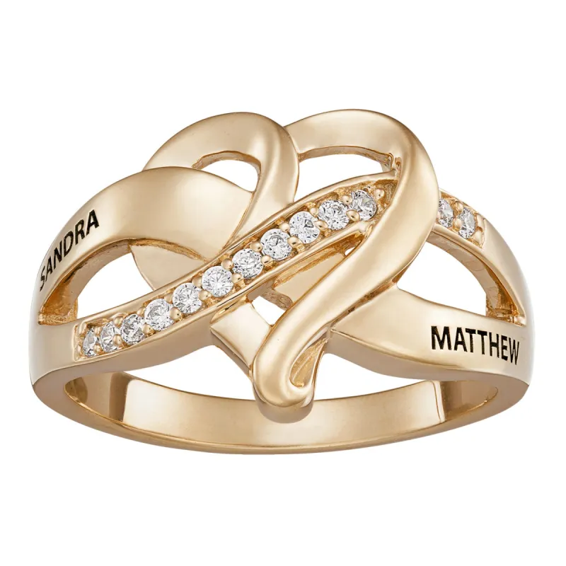 Gold over Sterling Couples Engraved Name Heart CZ Ring sold by Limoges Jewelry