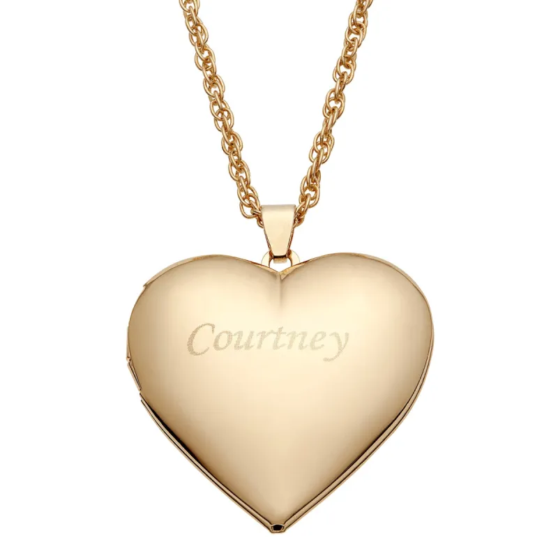 14K Gold Plated Engraved Large Heart Locket sold by Limoges Jewelry