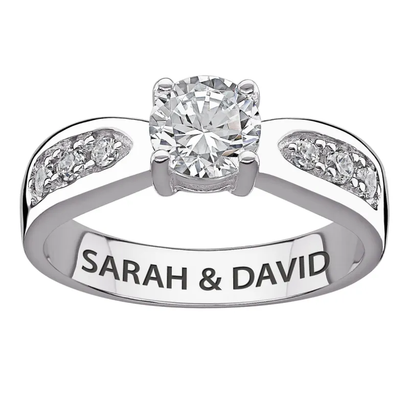 10K White Gold Engraved Brilliant CZ Promise & Engagement Ring sold by Limoges Jewelry