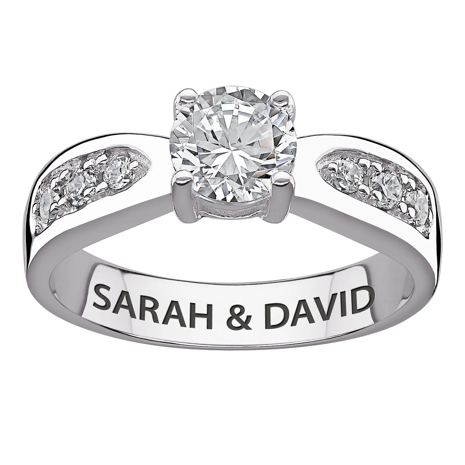 10K White Gold Engraved Brilliant CZ Promise & Engagement Ring sold by Limoges Jewelry