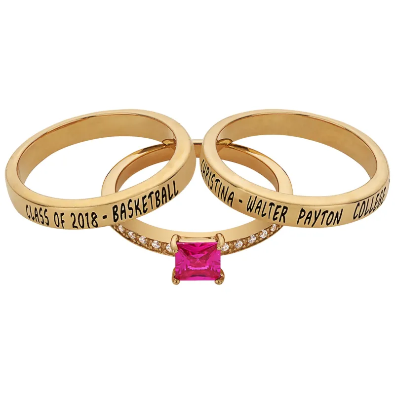 14K Gold over Sterling Stackable Class Ring with Square Birthstone Band sold by Limoges Jewelry