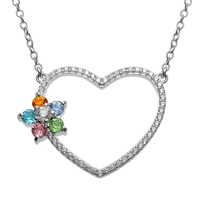 Sterling Silver Family Heart Birthstone Necklace sold by Limoges Jewelry