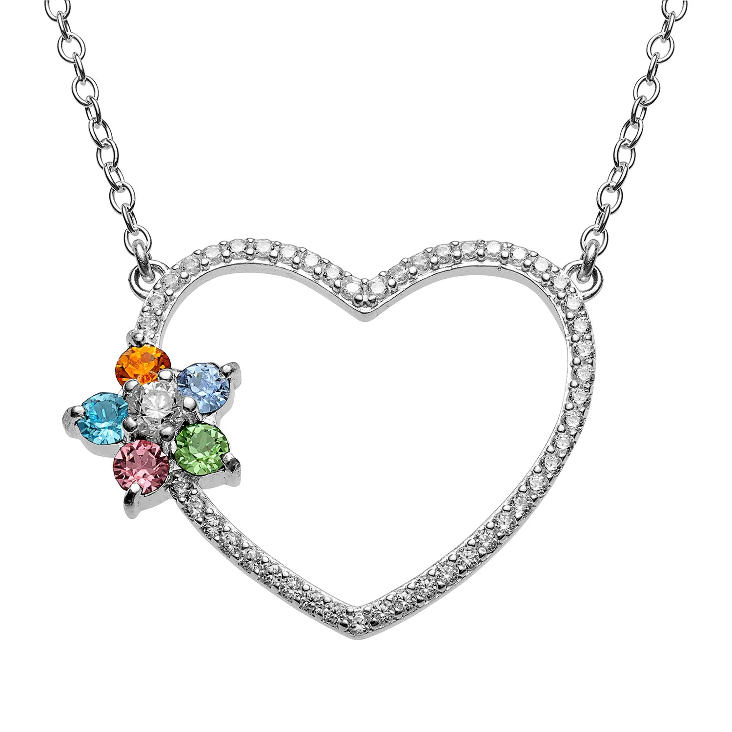 Sterling Silver Family Heart Birthstone Necklace sold by Limoges Jewelry