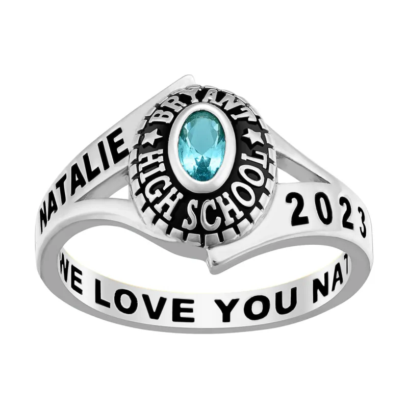 Ladies' Platinum over Sterling Silver Birthstone Traditional Class Ring sold by Limoges Jewelry