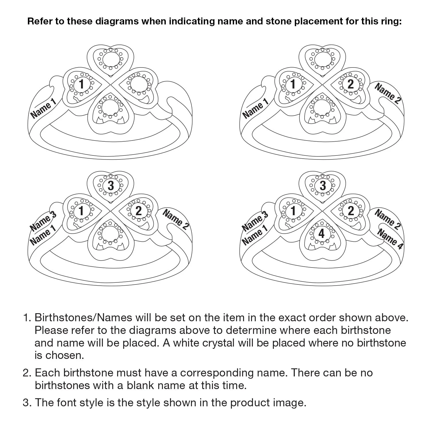 4 Leaf Clover Hearts Birthstones and Engraved Names Ring sold by Limoges Jewelry product image thumbnail 4