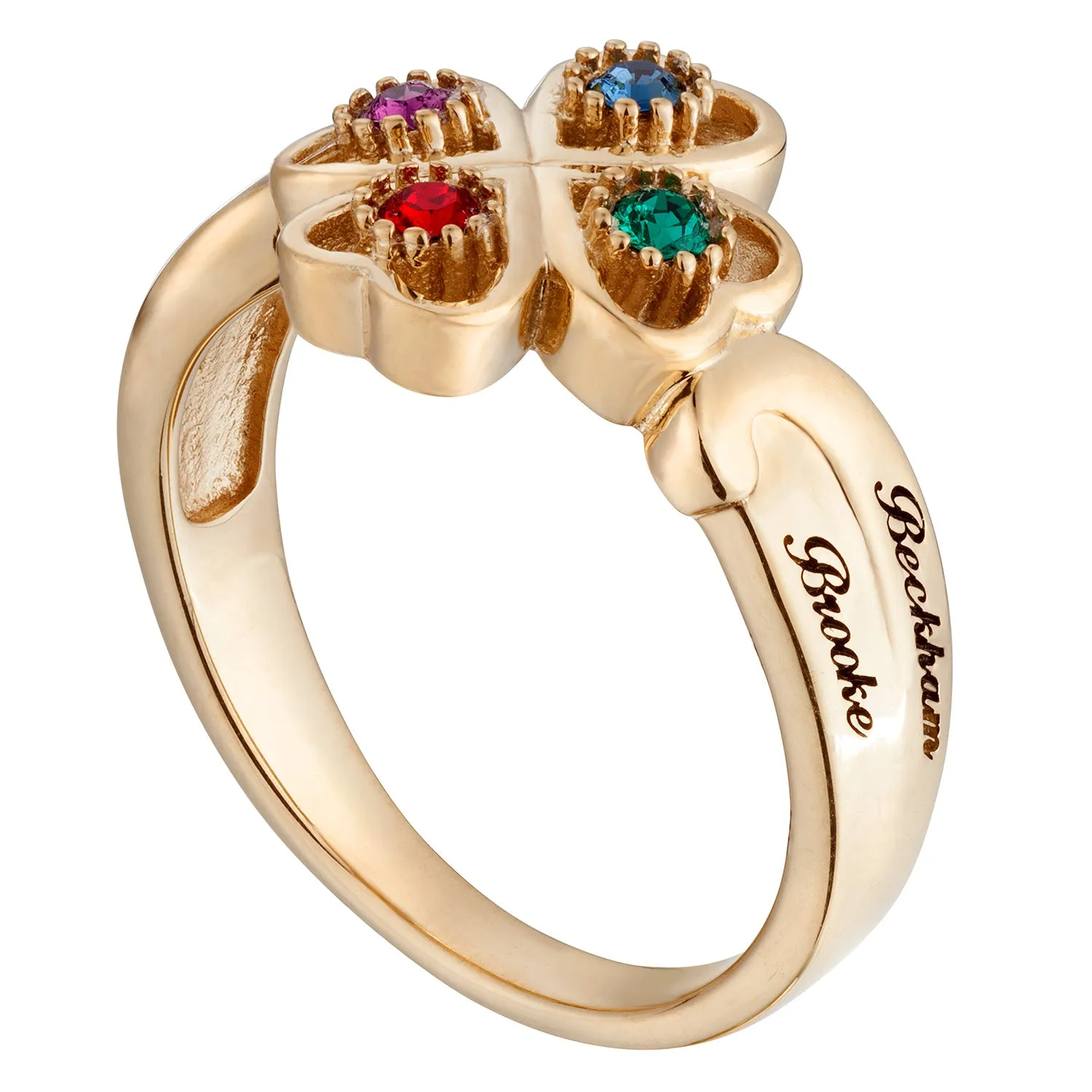 4 Leaf Clover Hearts Birthstones and Engraved Names Ring sold by Limoges Jewelry product image thumbnail 3