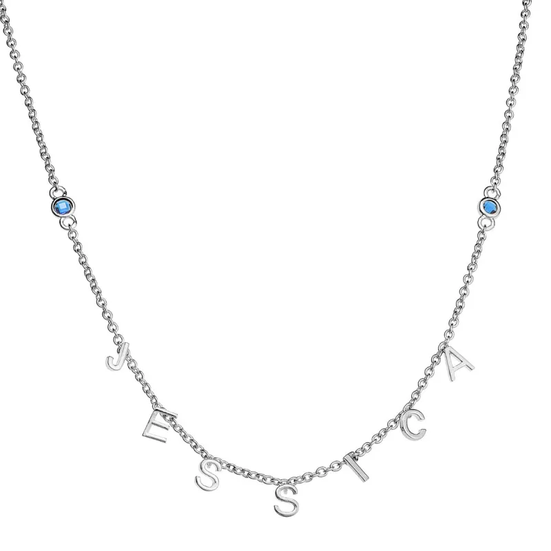 Silver Plated Dainty Letters and Birthstones Name Necklace sold by Limoges Jewelry