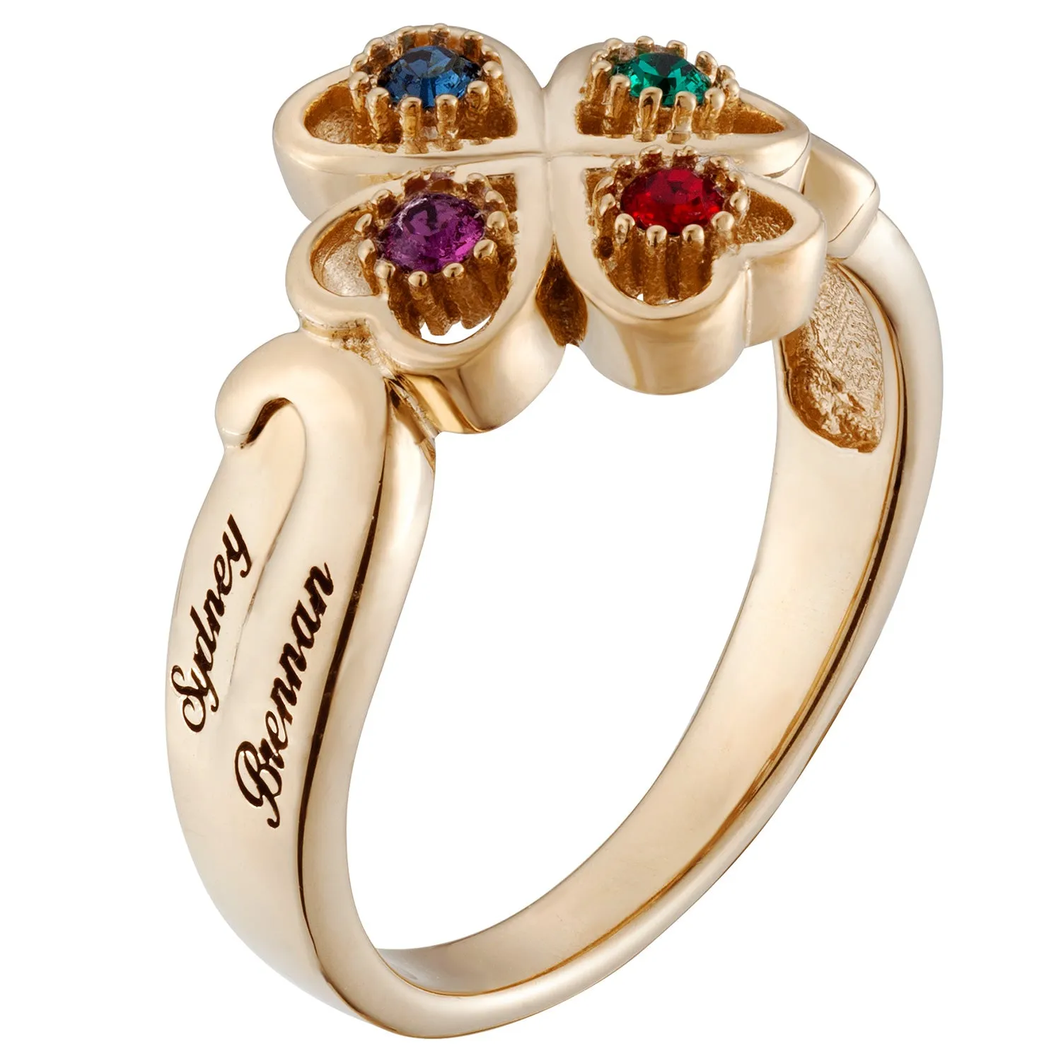 4 Leaf Clover Hearts Birthstones and Engraved Names Ring sold by Limoges Jewelry product image thumbnail 2