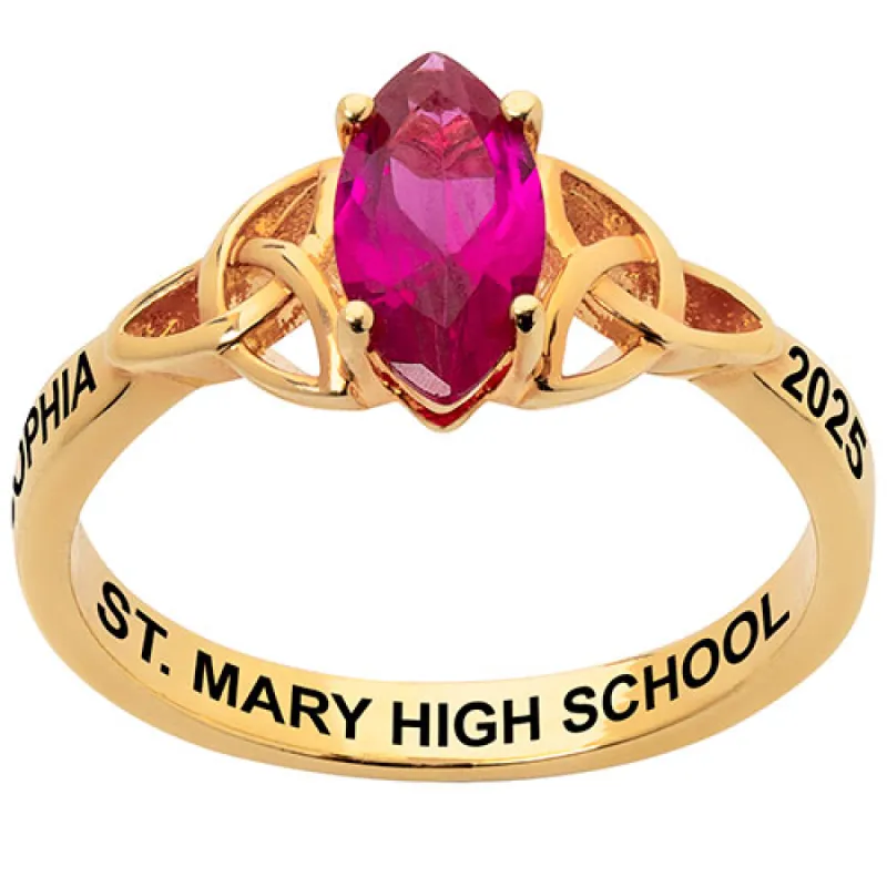 14K Gold Plated Trinity Marquise Birthstone Class Ring sold by Limoges Jewelry