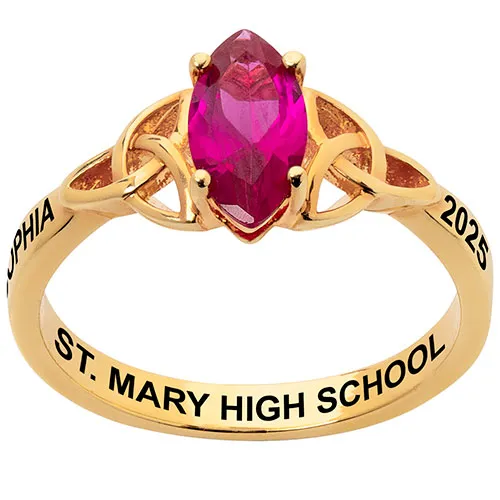 14K Gold Plated Trinity Marquise Birthstone Class Ring sold by Limoges Jewelry