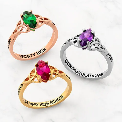 14K Gold Plated Trinity Marquise Birthstone Class Ring sold by Limoges Jewelry product image thumbnail 4