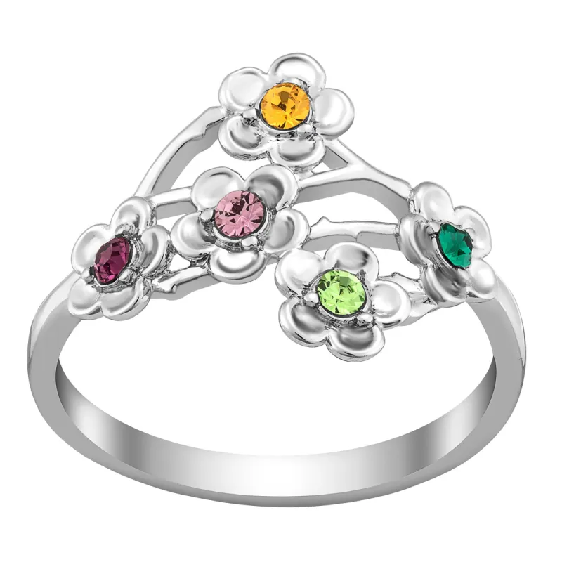 Sterling Silver Family Flower Birthstone Ring sold by Limoges Jewelry