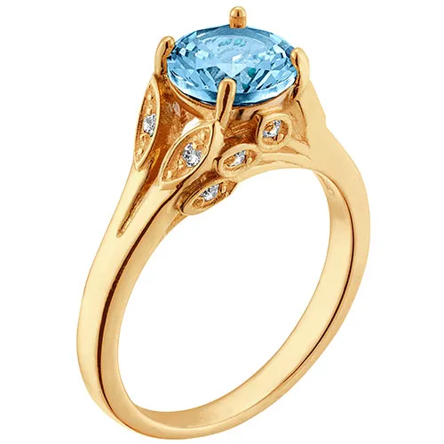 14K Gold Plated Simulated Blue Topaz with Clear Crystal Leaves Ring sold by Limoges Jewelry product image thumbnail 2
