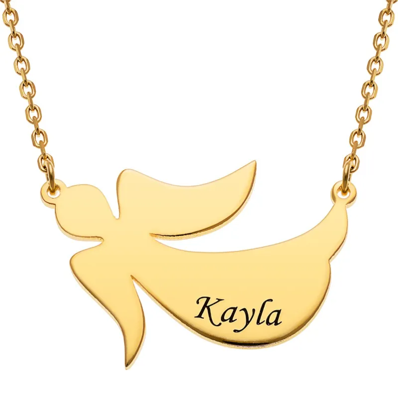 14K Gold Plated Engraved Name Angel Necklace sold by Limoges Jewelry