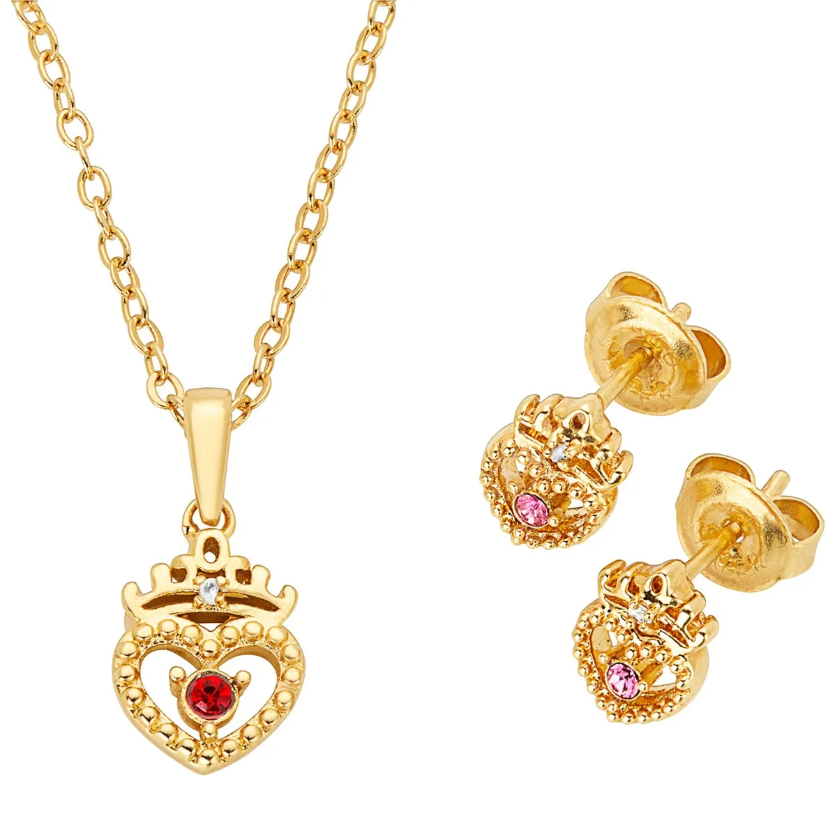Crown Heart Birthstone and Diamond Necklace and Earring Set sold by Limoges Jewelry product image thumbnail 5