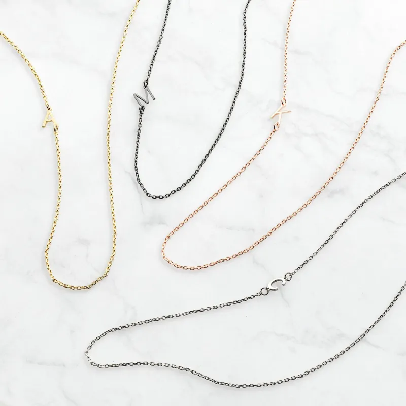 Stainless Steel Mini Initial Asymmetrical Station Necklace sold by Limoges Jewelry