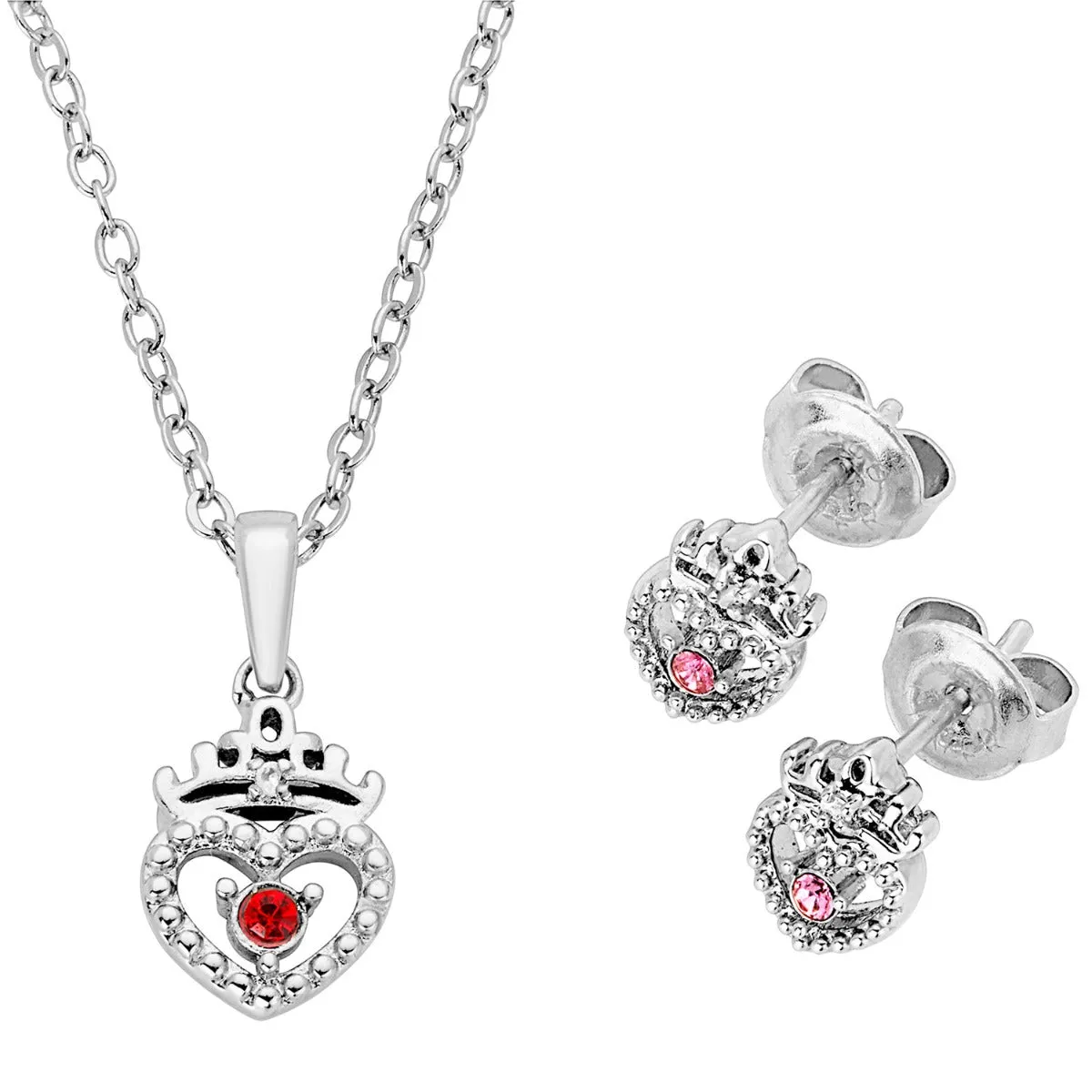 Crown Heart Birthstone and Diamond Necklace and Earring Set sold by Limoges Jewelry product image thumbnail 2