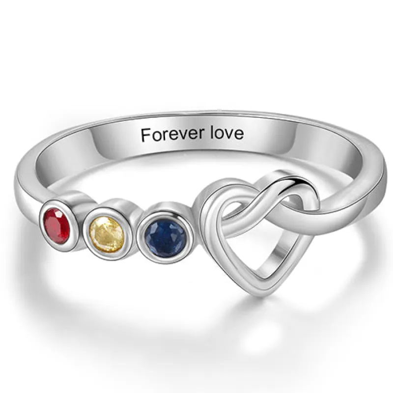 Silver Plated 3 Birthstone Love Knot Ring sold by Limoges Jewelry