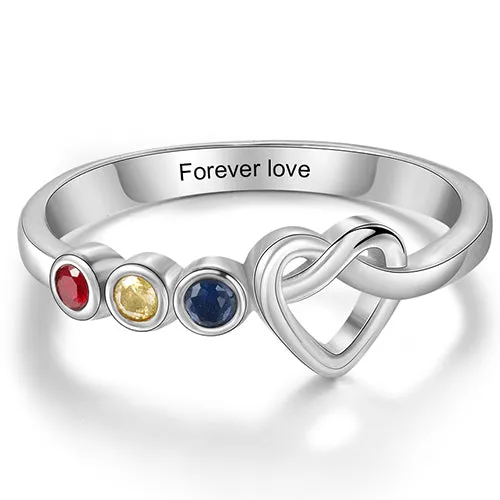 Silver Plated 3 Birthstone Love Knot Ring sold by Limoges Jewelry