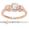 14K Rose Gold over Sterling Halo 3-Stone White Topaz Engraved Engagement Ring sold by Limoges Jewelry