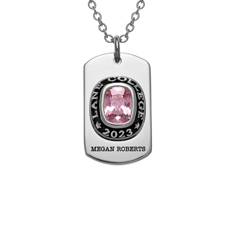 Women's CELEBRIUM  Personalized Cushion Cut Birthstone Graduation Dog Tag Pendant sold by Limoges Jewelry