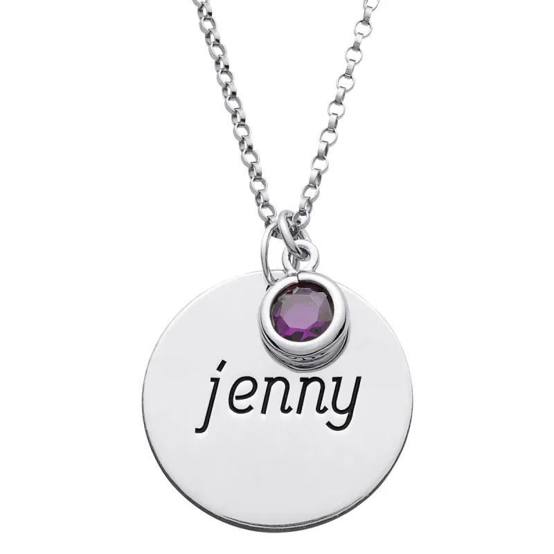 Sterling Silver Name Disc and Birthstone Necklace sold by Limoges Jewelry