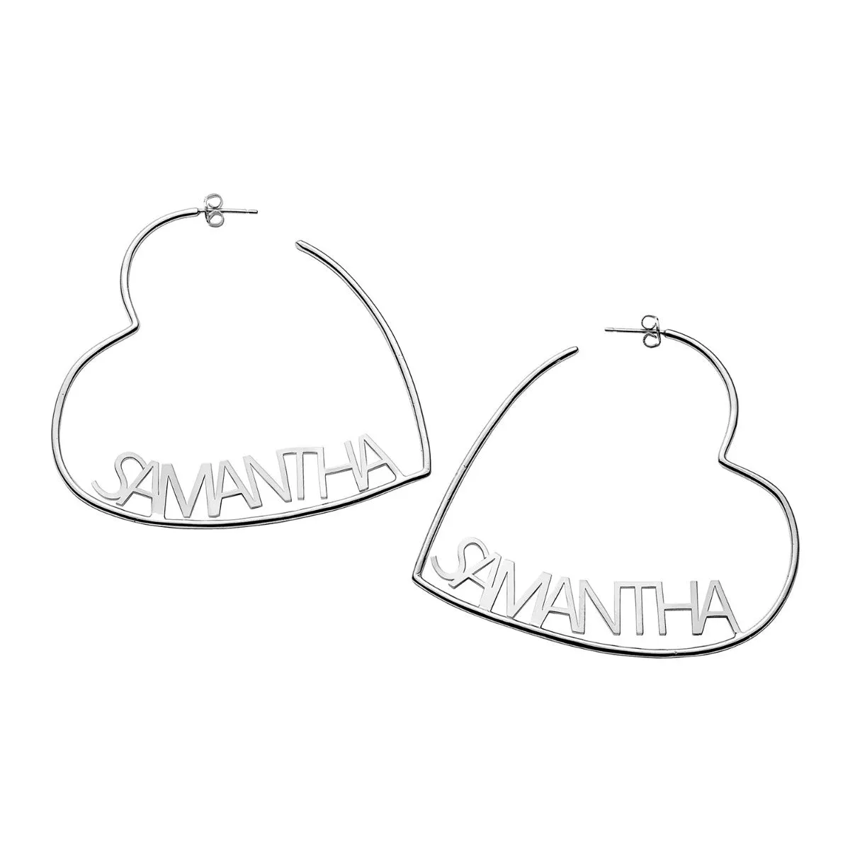 Silver Plated Personalized Nameplate Large Heart Hoop Earrings sold by Limoges Jewelry
